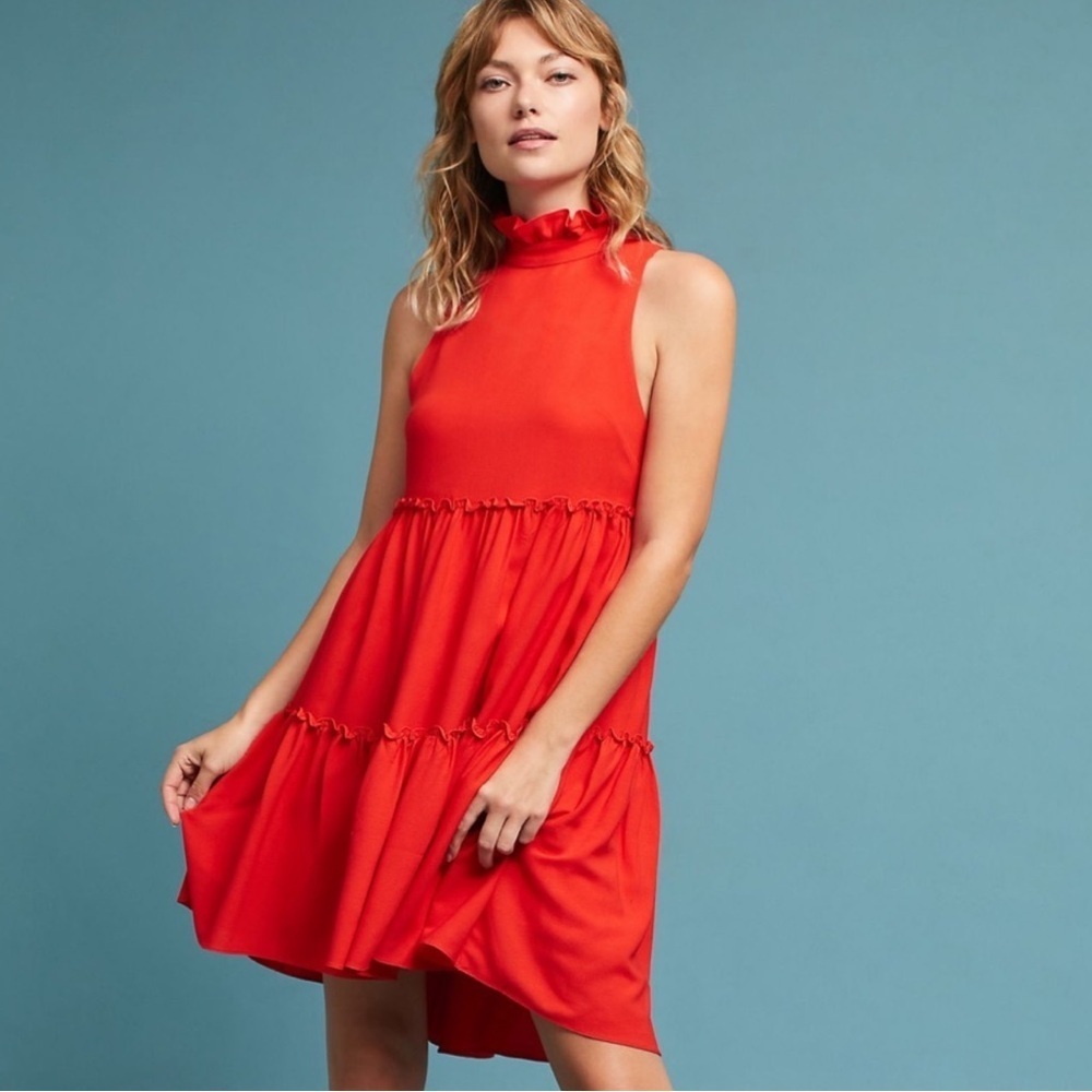 Anthropologie Elliat Ruffled Turtleneck Swing Dress